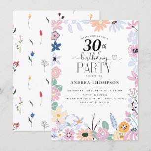 Garden Wildflower 30th birthday invitations