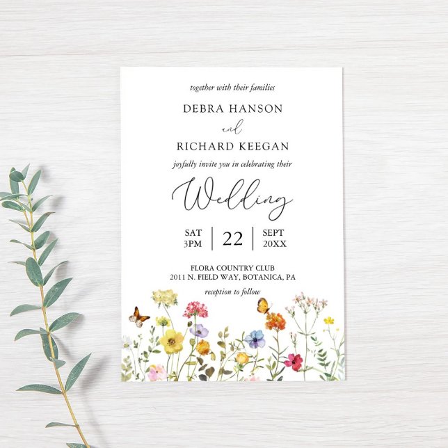 Garden Wildflower Colourful Boho Botanical Wedding Invitation (Creator Uploaded)