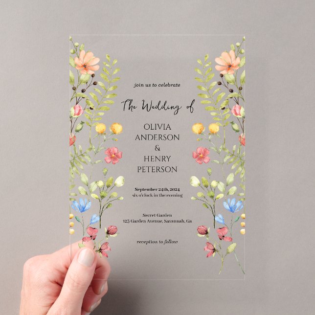  Garden Wildflower Spring Floral  Wedding  Acrylic Invitations (Insitu (Handheld))