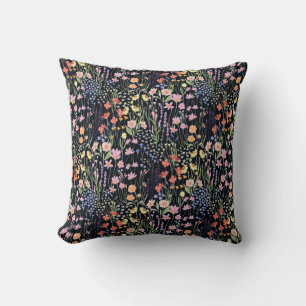 Garden Wildflowers Dark Background Throw Pillow