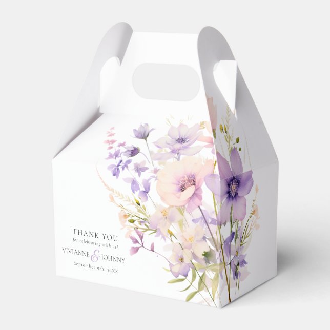 Garden Wildflowers Purple Lavender Purple Wedding Favor Box (Front Side)