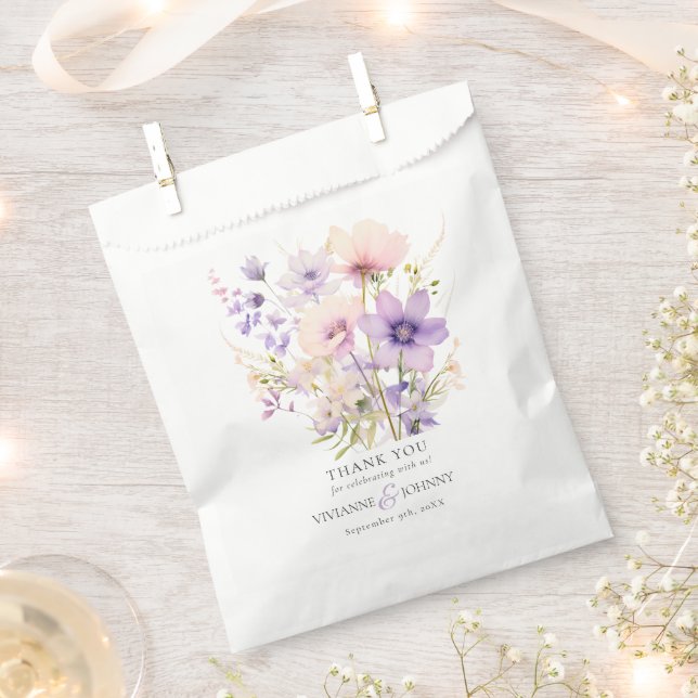 Garden Wildflowers Purple Lavender Purple Wedding Favour Bag (Clipped)