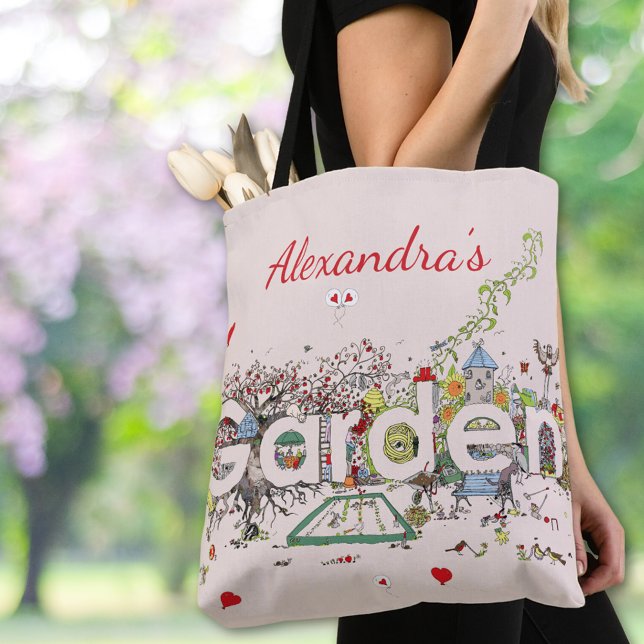Garden Wildlife Floral Word Art Personalized  Tote Bag (Garden lovers wildlife floral custom name tote bag)