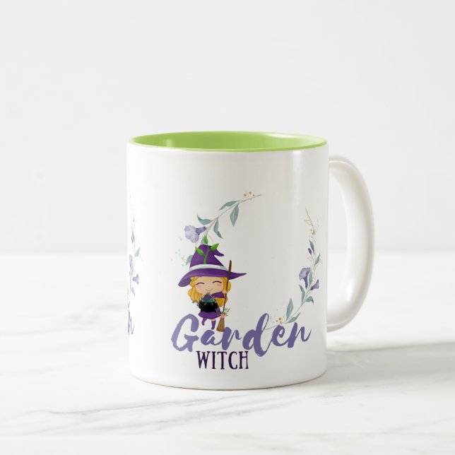 GARDEN WITCH - Personalize with text, spell, sigil Two-Tone Coffee Mug (Front Right)