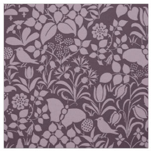 Garden with Birds and Butterflies, Aubergine Fabric