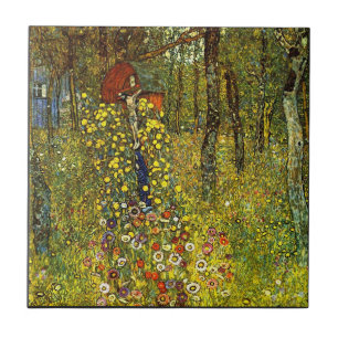 Garden with crucifix by Gustav Klimt Tile