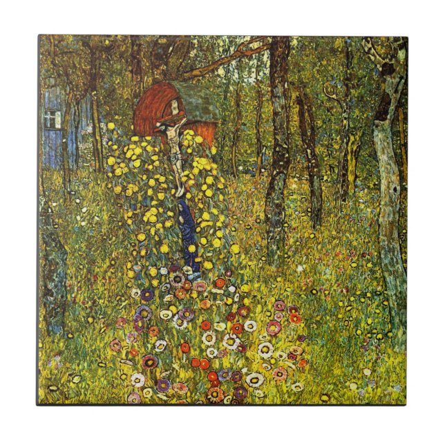 Garden with crucifix by Gustav Klimt Tile (Front)