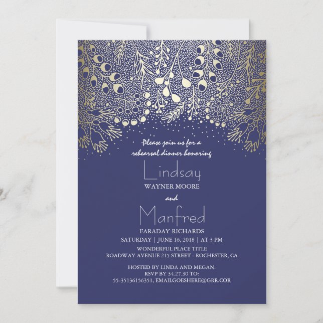 Garden Wonderland Gold Floral Rehearsal Dinner Invitation (Front)