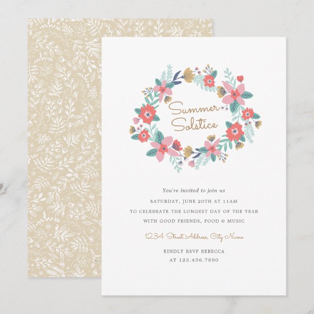 Garden Wreath Summer Solstice Invite (Front/Back)