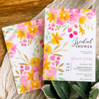 Garden yellow pink floral watercolor bridal shower