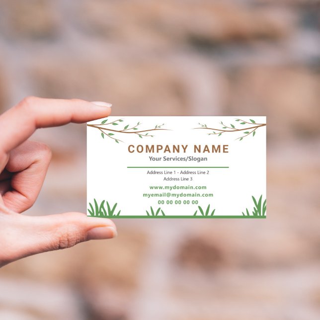 Gardener Business Card with branch tree & lawn (Gardener Business Card)