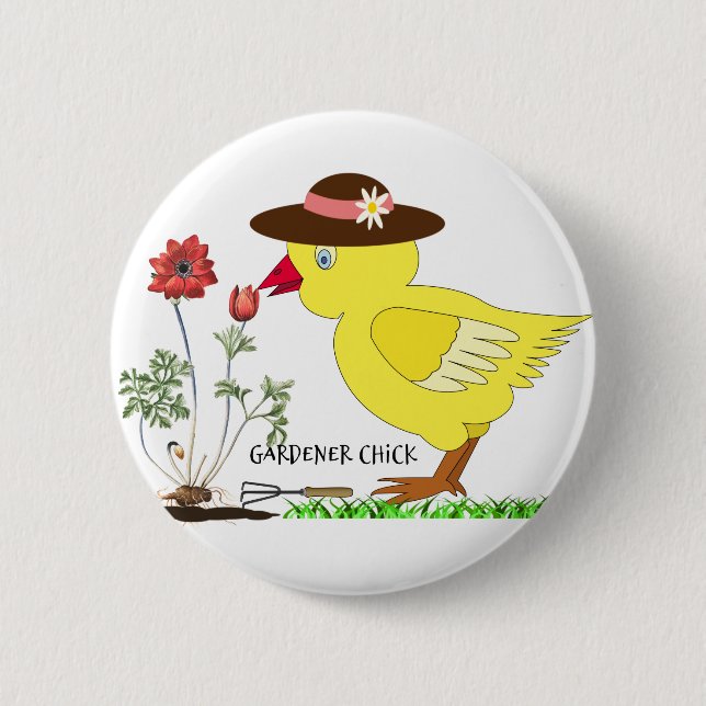 Gardener Chick 2 Inch Round Button (Front)