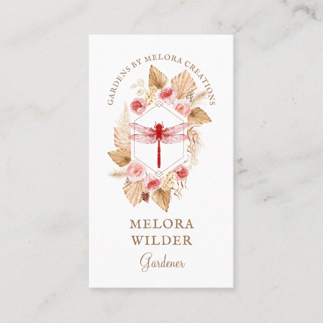 Gardener Dragonfly rose et Carte de visite Floral (Devant)