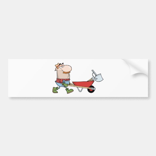 Gardener Drives A Barrow With Tools Bumper Sticker (Front)