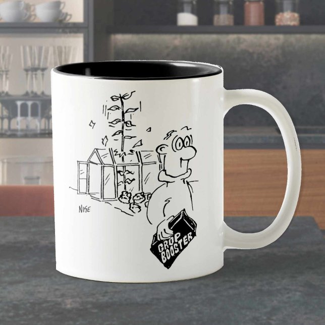 Gardener Fertilises his Crops. Funny Two-Tone Coffee Mug (Creator Uploaded)