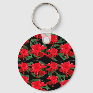 Gardener Hibiscus Monstera Pattern Black Keychain