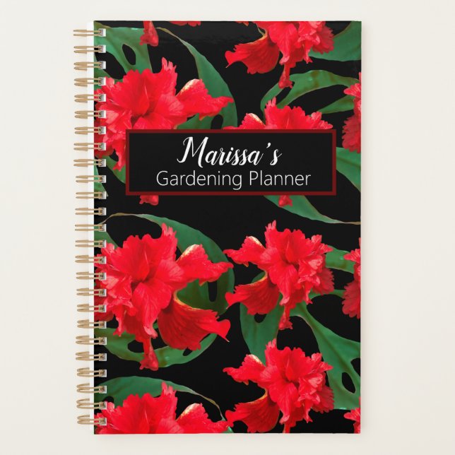 Gardener Hibiscus Monstera Pattern Black  Red Planner (Front)