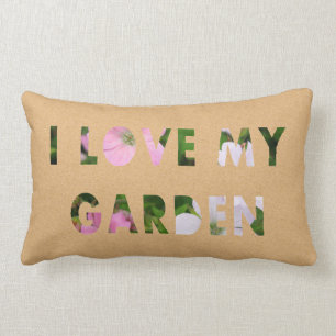 Gardener I Love My Garden Floral Text Lumbar Pillow