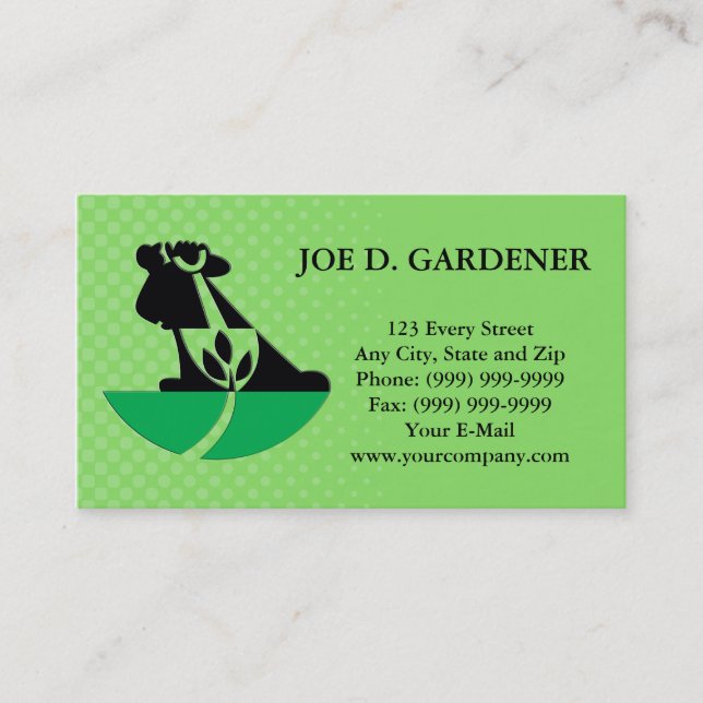 Gardener Landscaper With Shovel Digging Plant Business Card (Front)
