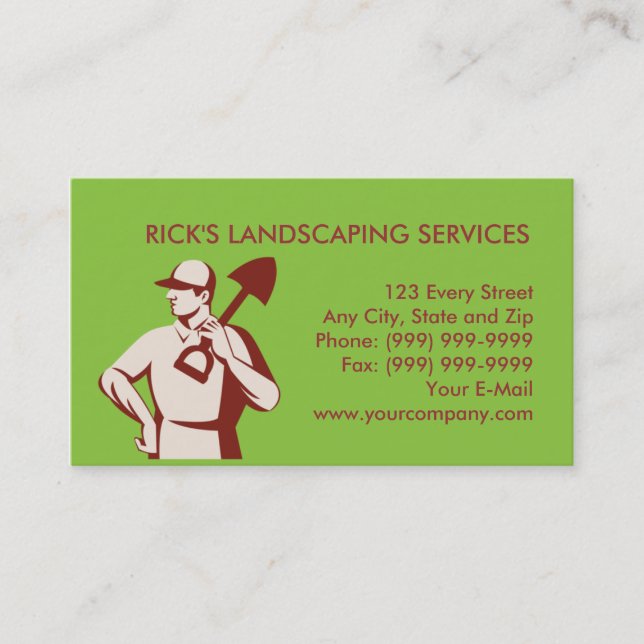 gardener landscaper worker with shovel business card (Front)