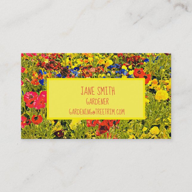 Gardener modern colorful poppies wildflowers business card (Front)