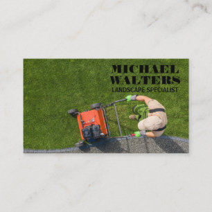 Gardener Mowing Lawn Business Card