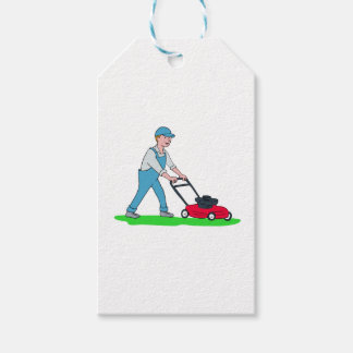 Gardener Mowing Lawn Cartoon Gift Tags