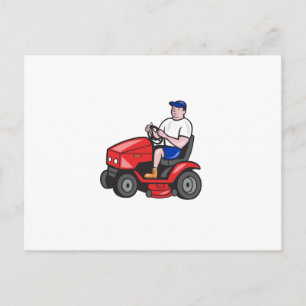 Gardener Mowing Rideon Lawn Mower Cartoon Postcard