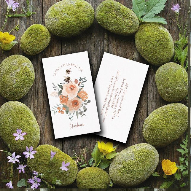 Gardener Peach Green Floral Business Card (Creator Uploaded)