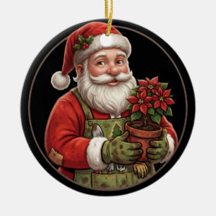 Gardener Santa Poinsettia Christmas Ornament