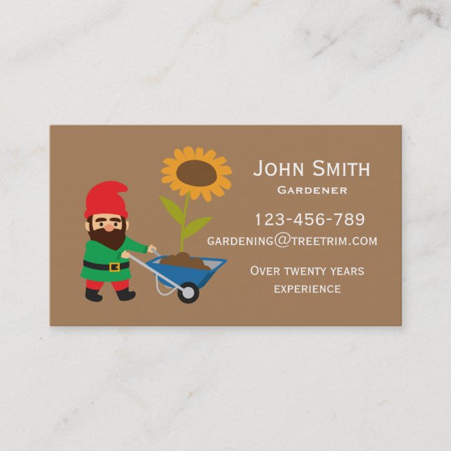 Gardener service modern design garden gnome business card (Front)