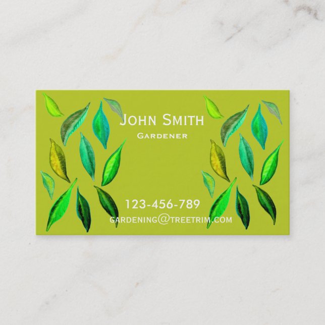 Gardener service modern leaf design business card (Front)