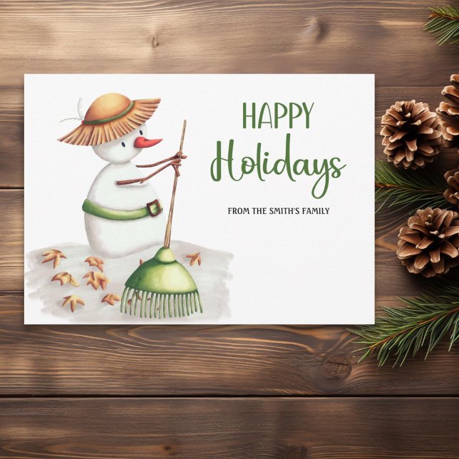 Gardener Snowman Happy Holidays Christmas Holiday Card (Creator Uploaded)
