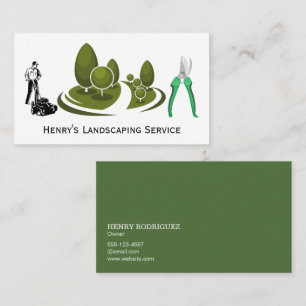 Gardener with Lawnmower   Landscaping Business Card