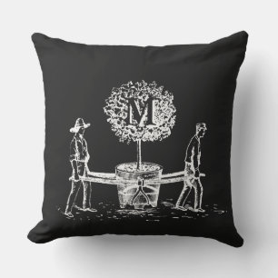 Gardeners and tree Monogram Outdoor Pillow 2