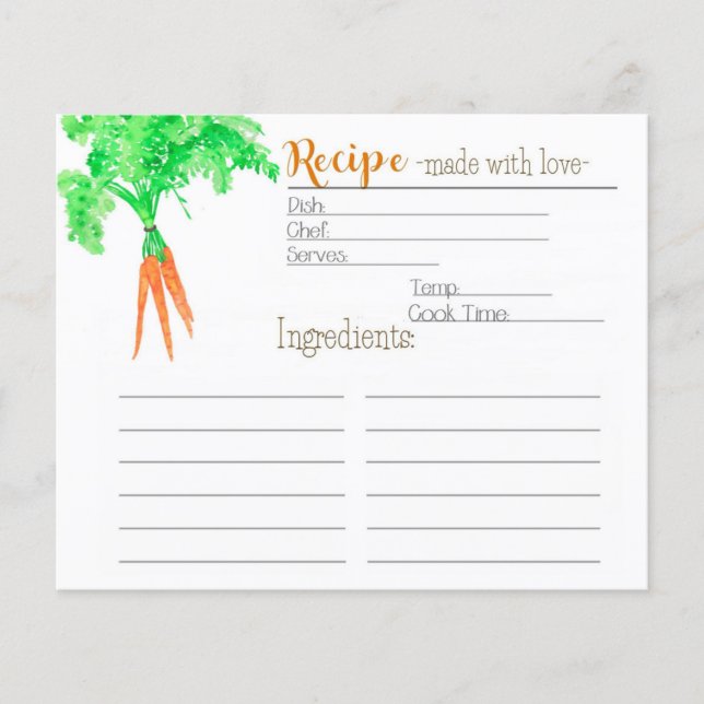 Gardener's Carrot Recipe Card (Front)