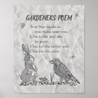 Gardeners' Poem Black & White Seeds, Rabbit, Crow