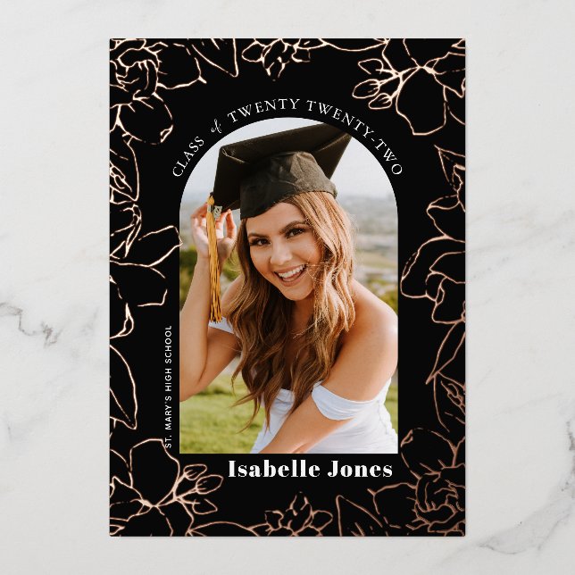 Gardenia Black Arch Photo Graduation Announcement (Front)
