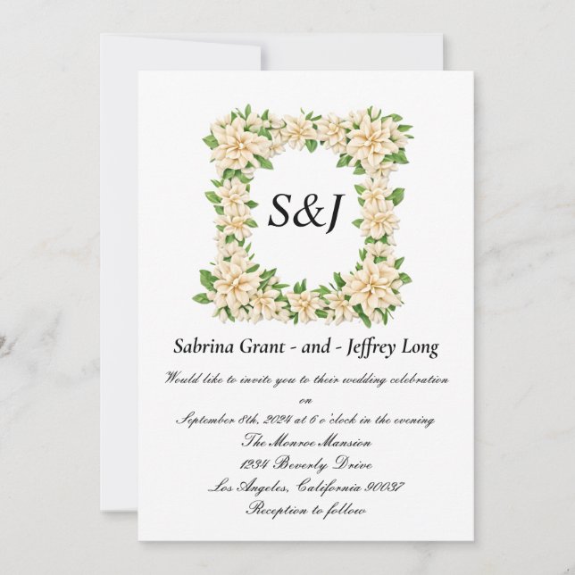 Gardenia Floral Monogram Wedding Invitation (Front)