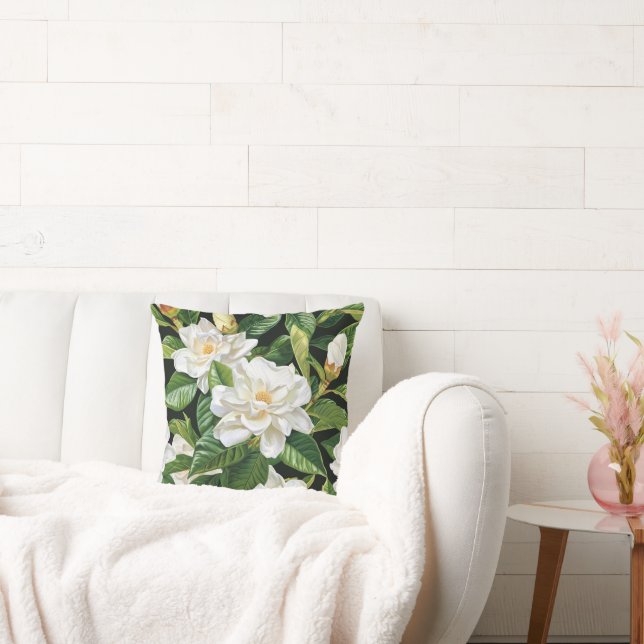 Gardenia Flowers Throw Pillow – Floral Decor (Couch)