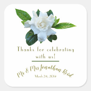 Gardenia Greenery Full Bloom Wedding Square Sticker