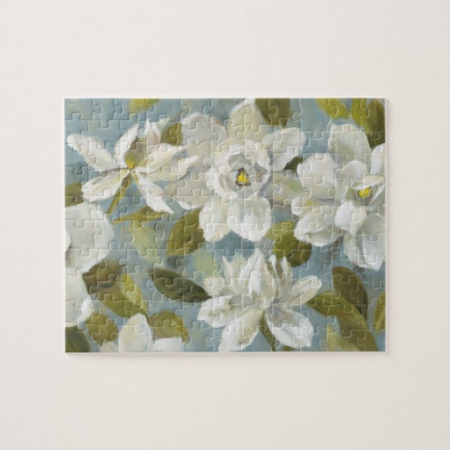 Gardenias on Slate Blue Jigsaw Puzzle (Horizontal)