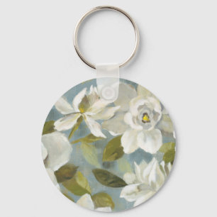 Gardenias on Slate Blue Keychain