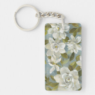 Gardenias on Slate Blue Keychain