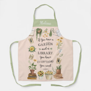 Gardening and Library Quote Sunflower and Herbs Apron