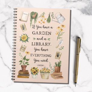 Gardening and Library Quote Sunflower and Herbs Notebook