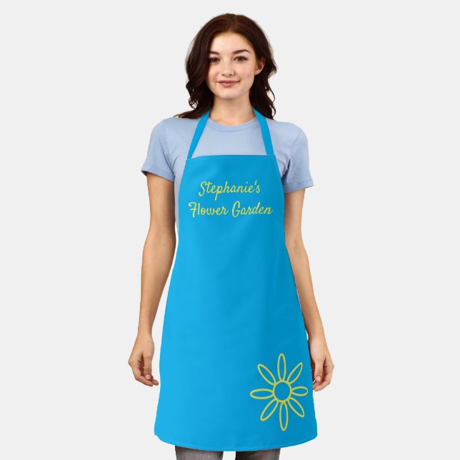 Gardening apron, pretty sky blue, simple, custom apron (Worn)