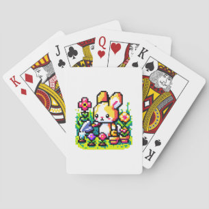 Gardening Bunny - Cute Pixel Art Nature Design Playing Cards