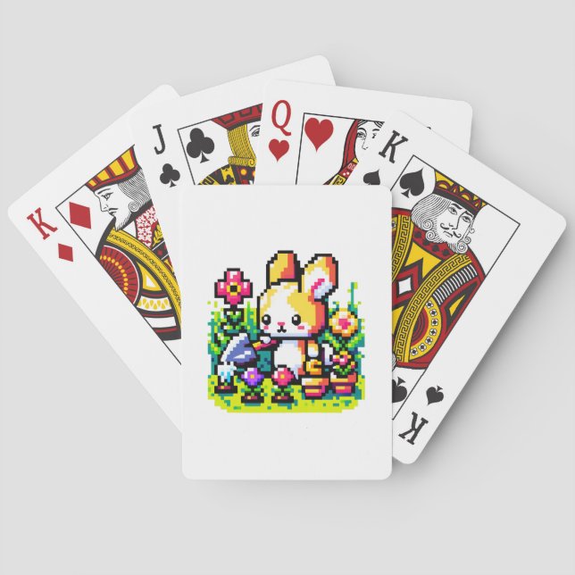 Gardening Bunny - Cute Pixel Art Nature Design Playing Cards (Back)