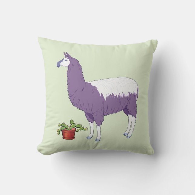Gardening Cactus Plant Llama Throw Pillow (Front)